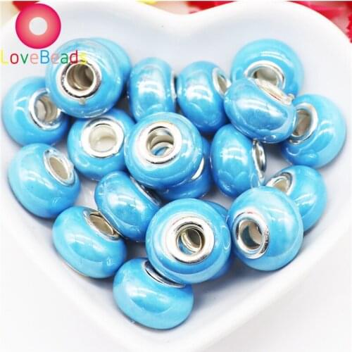 10Pcs 16x10mm Big Hole Chain Spacer Glass Beads Fit Original Pandora Charm Bracelet Snake Chain Bangle Women Hair Beads Jewelry