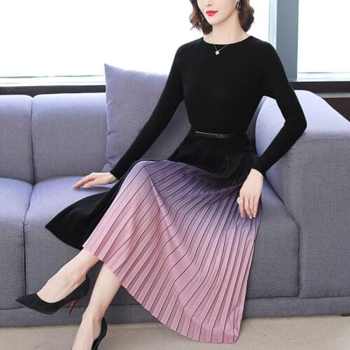 2019 New Women Dresses Autumn Winter Fashion Patchwork Knitted Dress Women Casual Long Sleeve Plus Size Slim Dress 3XL