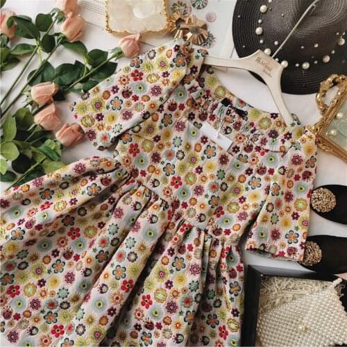 2021 Fashion Women Dress Puff Sleeve Floral Woman Dresses Casaul Vintage Party Vestidos Female Clothes Embroidery Robes WPY3467
