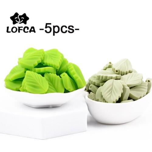 LOFCA 5pcs Cute Leaf Silicone Beads Food Grade Teether BPA-Free DIY Baby Teething Toy Pacifier Chain Accessories