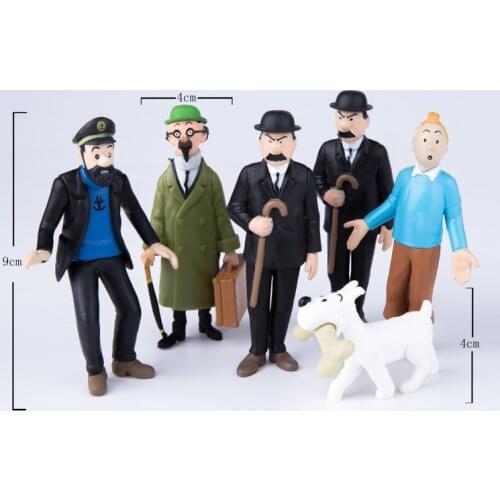 6pcs/lot cosplay The Adventures Of Tintin Snow Collectible Movie & TV PVC Action Figures Toys for kids christmas gift
