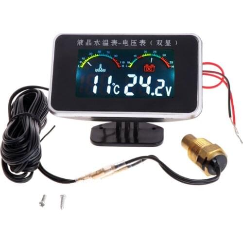 12-24V Car 2in1 LCD Digital Display Voltmeter Kits Gauge Water Temperature Meter L15