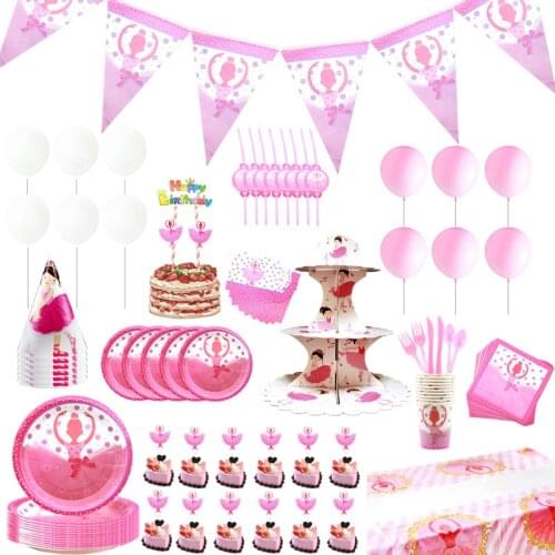 Ballerina Girl Pink Party Theme Disposable Party Tableware Pink Birthday Napkin Tablecloth Tray Invitation Card Party Decoration