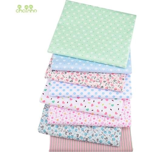 Chainho,8pcs/Lot,Hearts&Dots Series,Printed Twill Cotton Fabric,Patchwork Cloth For DIY Sewing&Quilting Baby&Childrens Material