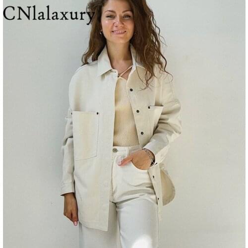 CNlalaxury Women 2020 New Fashion casual Oversized Denim Jacket Coat Vintage Long Sleeve Female Jean Outerwear Female Chic Tops