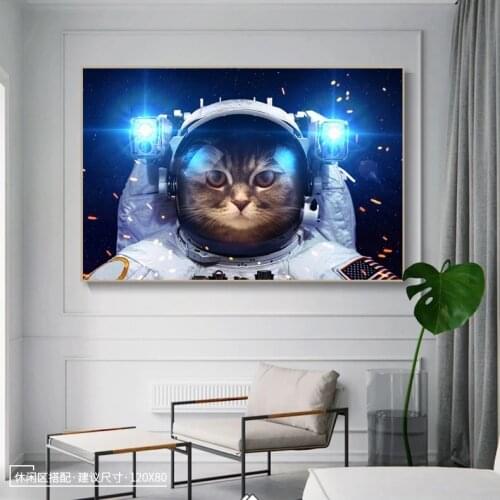 Cat in Space Suit Canvas Art Posters And Prints Animals Canvas Paintings On the Wall Nordic Art Canvas Pictures For Kids Room