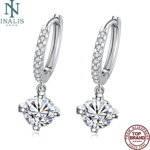 INALIS Round Drop Earrings For Women Geometric 5A Clear Cubic Zircon Engagement Earring Simple Fashion Jewelry Gift Recommend
