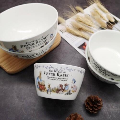 Ceramic Dinner Bowls 4.5 inch Porcelain Rice Bowls Cartoon Rabbit Soup Salad Noodle Bowl Dinnerware Set