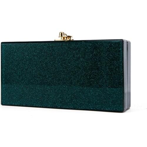 China Factory Supplier Small Green Glitter Ladies Bridal Acryli Holder Box Makeup Case Acrylic Box Clutches Evening bags