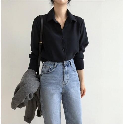 Classic Chiffon Blouse Female Plus Size Loose Long Sleeve Shirts Lady Simple Style Tops Clothes Blusas New Womens Shirt