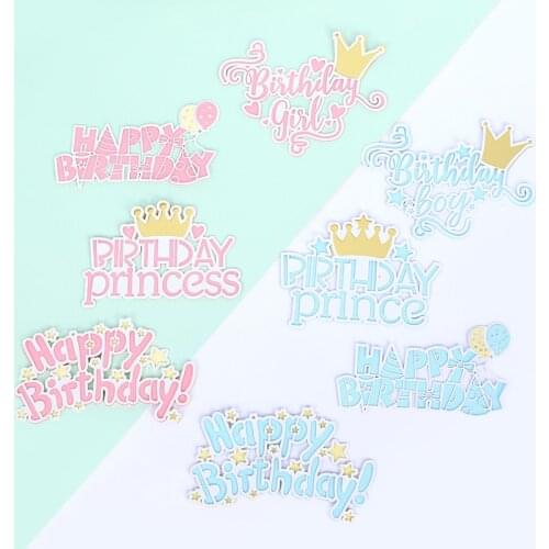 Crown Cake Decoration Pink Blue Princess Prince Happy Birthday Plugin Boy Girl Birthday Cake Card Party Decoration
