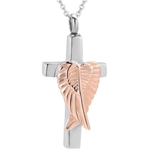 Angel Wings Cross Cremation Jewelry - Memorial Urn Necklace Religious Cremation Ashes Keepsake Jewelry Cremation Keepsake