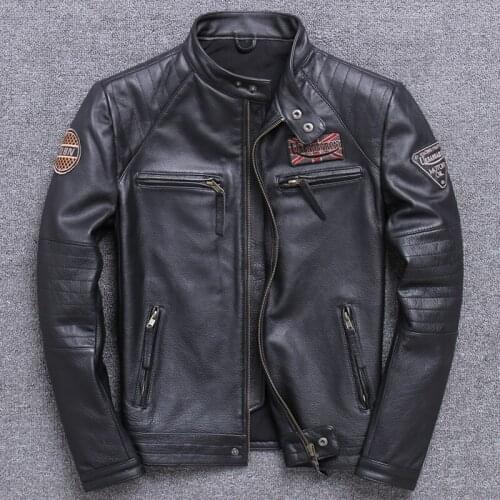 Mens Genuine Clothing Head Layer Cowhide Self-cultivation Short Fund Locomotive Leather Jacket Stand Lead Youth Cowhide
