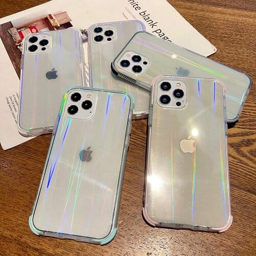 Laser Two-color Shockproof Phone Case for Iphone 11 12 Pro Max Transparent Cover for Iphone X XR XS Max 7 8 Plus Silicone Coque