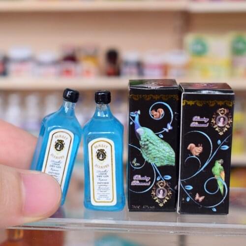 1/6 Mini 2 Bottles of Bombay Dry Gin Wine Model Dollhouse Miniature Drink Pretend Play Doll Food for Military Figures Toys