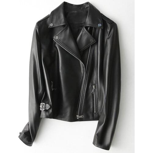 Fashion Autumn Women Real Leather Jacket Slim Motor Outwear Coats Zipper Sheepskin Coat Female Korean Style Clothes 2021 WPY2251