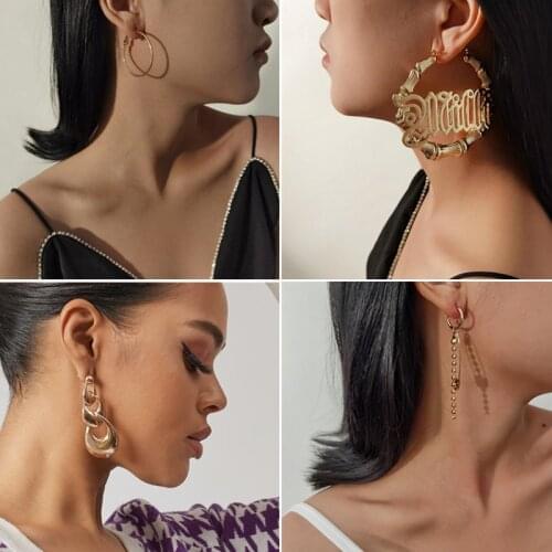 Trendy Big Open Round Drop Earrings For Women Exaggerated Punk Gold Color Geometric Metal Earrings Party Wedding Jewelry