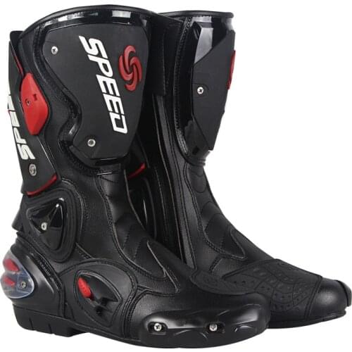 Men Motorcycle Biker PU Leather Motorsport Riding Racing Boots Motocross MX Shoes Motorbike Bike SPEED Protective Gear