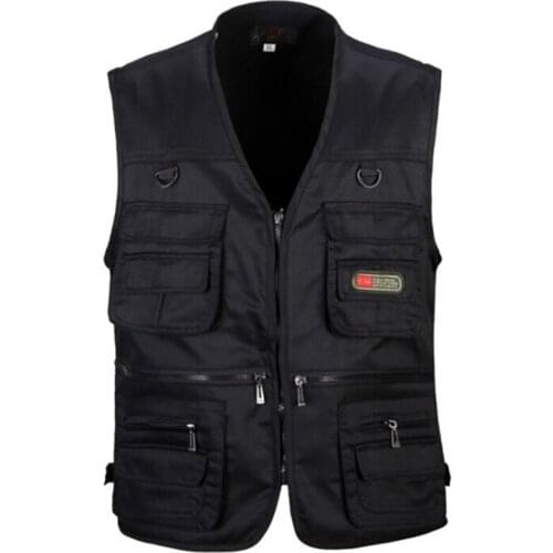2021 Men Vest Army Green and Black Color Waistcoat Multi-pocket Travel or Work Wear Durable Plus Size Men Clothing