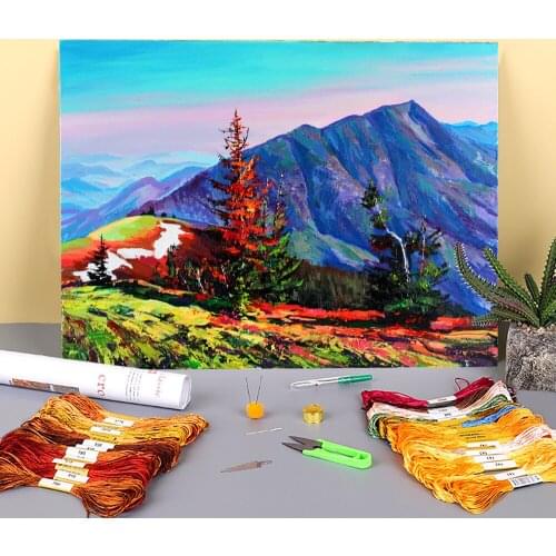 Landscape Spring Pre-Printed 11CT Cross Stitch Embroidery Kit DMC Threads Handiwork Needlework Knitting Handmade Jewelry