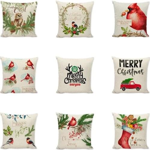 Happy New Year Cushion Cover 45 Cm Christmas Tree Plant Printing Farmhouse Family Sofa Chair Decorate Square Linen Pillowcase