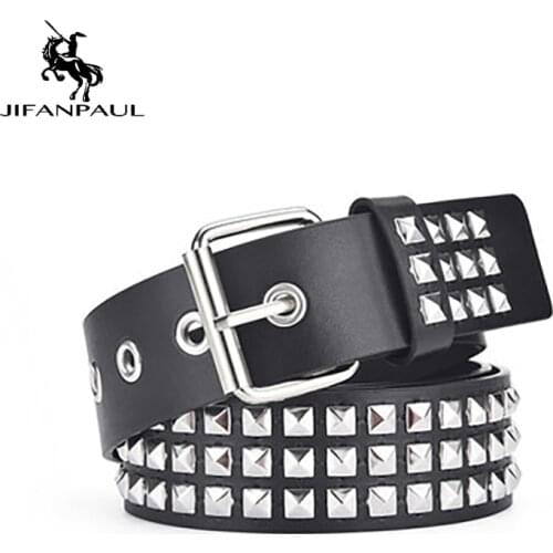 JIFANPAUL 2021 new square bead rivet belt metal pyramid belt men and women punk hardware jeans belt designer belt woman belts