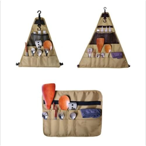 New product outdoor tableware storage bag portable camping picnic cookware barbecue storage hanging bag triangle storage bag