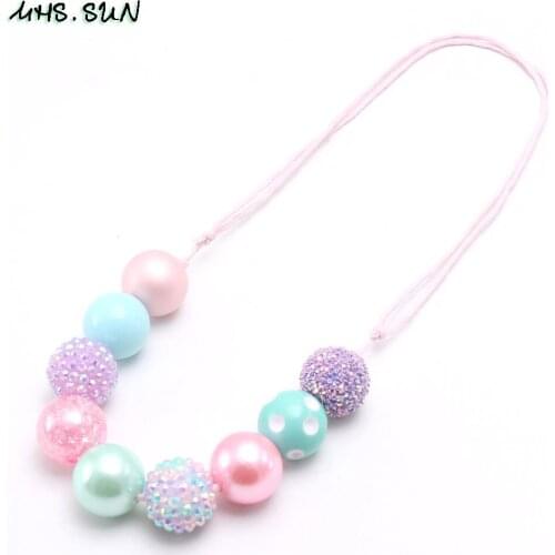 MHS.SUN Colorful Chunky Beads Necklace Kids Children Adjustable Rope Necklace For Girls Baby Chunky Beaded Jewelry New Design