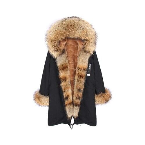 Real Fur Coat 2020 Winter Jacket Women Long Parka Big Natural Raccoon Fur Collar Hood Faux Fur Liner Long Green Coat Warm Korean