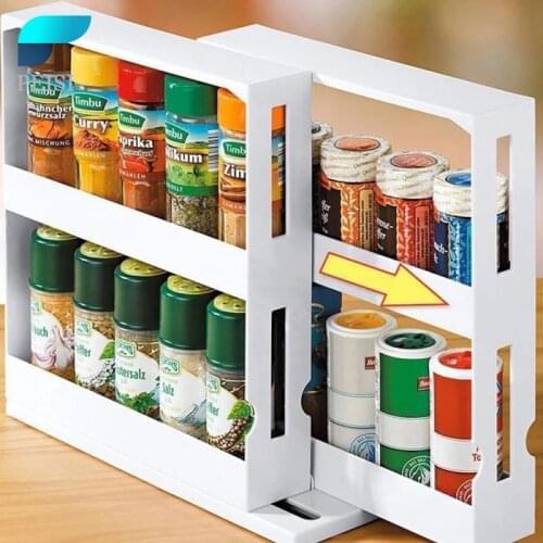 PEISI Swivel Store Kitchen Organizer Storage Expandable Spice Rack and Stackable Cabinet Pantry Organizer Household Accessories