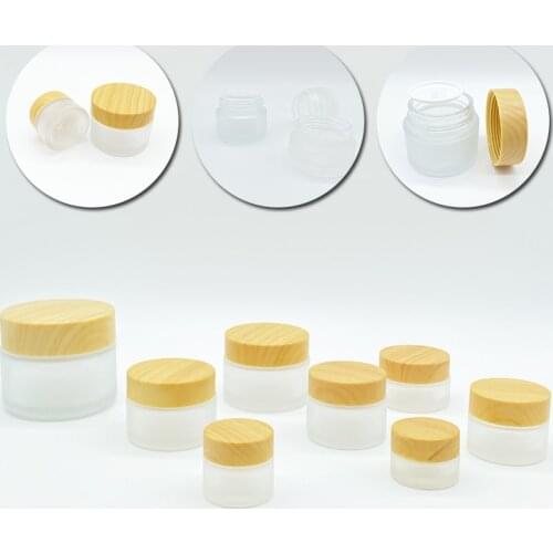 Reuse Frosted Glass Jar Skin Care Eye Cream Jars Pot Bottle Cosmetic Container 5/10/15/30/50/100g With Wood Grain Lid 1pc