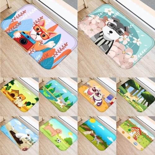 1pcs 40*60cm Cartoon Pug Dog Pattern Anti-Slip Suede Carpet Door Mat Doormat Outdoor Kitchen Living Room Floor Mat Rug 48304