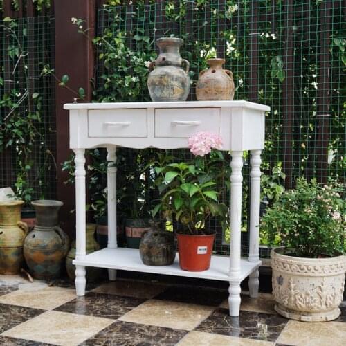 Knock down handmade solid french console table distressed white