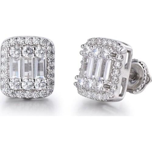 Hip Hop Iced Out Zirconia Simulated Diamond Silver Color Screw Stud Earrings for Men Women Fashion Jewelry