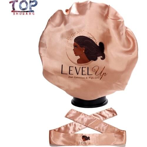 Customized Logo Rose gold Satin Wraps Headband /Silk Sleep Protect Cap Bonnet For Virgin Hair Extension Wigs