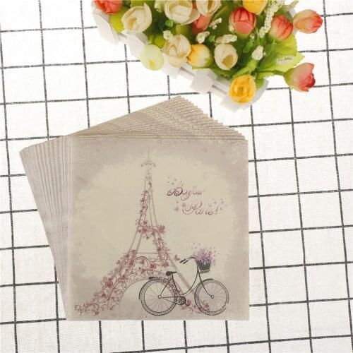 Vintage table paper napkins serviettes decoupage decor wedding birthday party tissue printed purle flower tower high heel bike