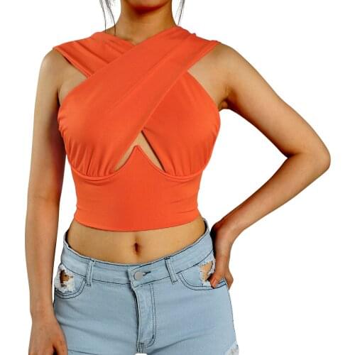 Womens Criss Cross Tank Tops Sexy Sleeveless Solid Color Cutout Front Crop Tops Party Club Streetwear Summer Lady Bustier Tops