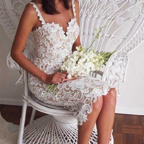 Hollow out lace dress women elegant spaghetti strap white lace dress vintage sleeveless sexy black pencil dresses