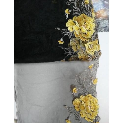 1 Yard Handmade DIY Clothing Accessories Black Yellow Embroidery Lace Fabrics Curtains Sofa Sewing Lace Trim 22cm Free Shipping