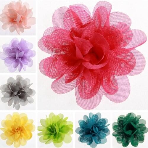 10PCS 5CM 2" Chic Crochet Chiffon Flowers For Headband Fabric Flowers For Hair Clips Accessories Boutique Princess