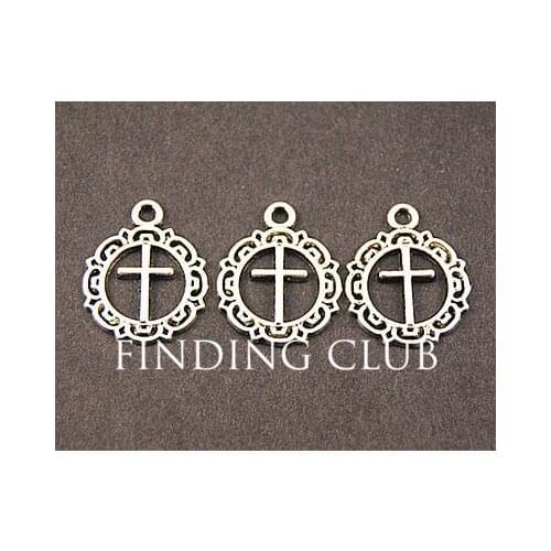 10Pcs Zinc Alloy Silver Color Cross Charm Accessories For Jewelry Making 16x20mm A815