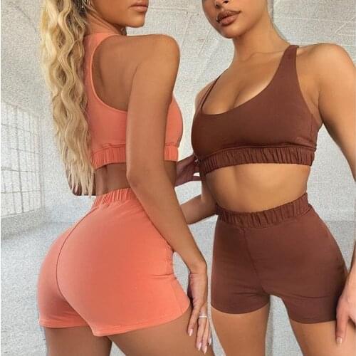 2021 Casual Gym Clothing Sport Bra Outfit Fitness Suit Crop Tank Top Squat Proof Running Workout Yoga Shorts Summer Clothes