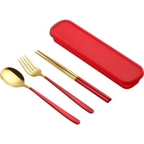 3pcs With Box 304 Stainless Steel Portable Tableware Sets of Spoon Fork Chopsticks Bento Tableware Solutions Christmas Tableware