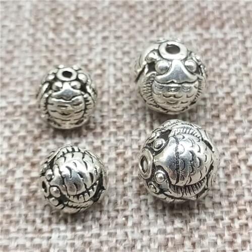 925 Sterling Silver Fish Round Beads 7.5mm 9.5mm for Bracelet Necklace