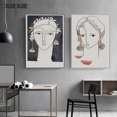 Abstract Vintage Figure Profile Canvas Paintings Wall Art Poster Facial Lines Picture for Living Room Interior Home Decoration