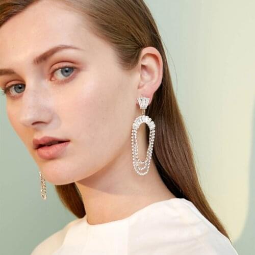 ARLIE Luxury Crystal Chain Long Drop Earrings For Women Fashion Statement Wedding Party Big Dangle Earrings Jewelry Sexy Bijoux