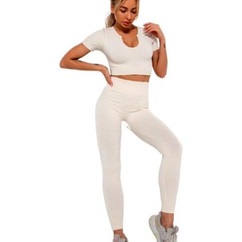 Seamless 2 Piece Yoga Set Sport Leggings and Top Set Workout Outfits Women Sportswear Athletic Clothes Female Gym Sets