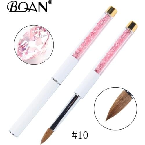 BQAN Oval Nail Brush #10#12 Kolinsky Sable Acrylic Nail Brush White Handle PInk Rhinestone Nail 100% Kolinsky Acrylic Brush