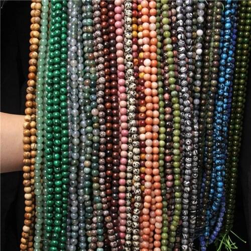 Natural Round Aventurine Amazonite Fluorite Agates Labradorite Quartz Lava Beads For Jewelry Making Bracelet Accessories 15.5