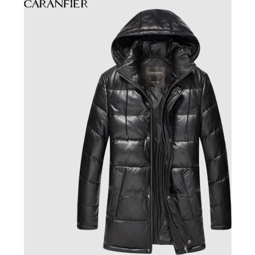 CARANFIER New 2019 Jackets Men Genuine Leather Down Jackets Winter Outerwear Sheepskin Coat Casual Solid Overcoats